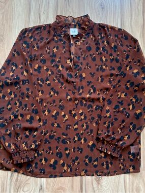 CAbi Brown & Black  Ruffle-Neck Blouse